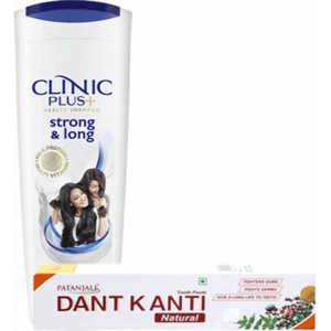 Clinic Plus Strong And Long Shampoo 355 Ml + Patanjali Dant Kanti Toothpaste 100 Gm (Combo)