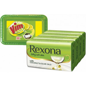 Rexona Coco & Aloe Soap 3x150 Gm + Vim Bar Tub 500 Gm (Combo)