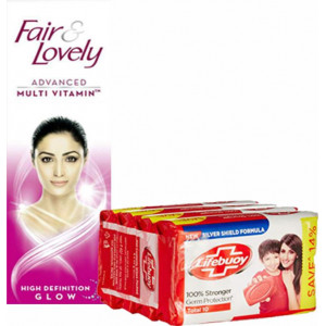 Fair & Lovely Multi Vitamin 110 Gm + Lifebouy Total Ten Soap 4x59 Gm (Combo)