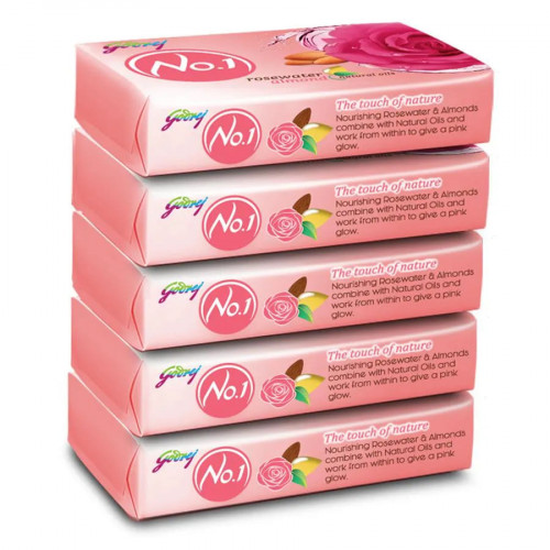 Godrej No.1 Rosewater And Almond Bathing Soap 5x100GM (Buy 4 Get 1 Free)